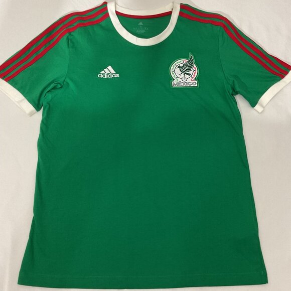 Adidas Mexico Soccer Jersey Green W/ Red Stripes Mens T-Shirt Size S - Picture 1 of 4